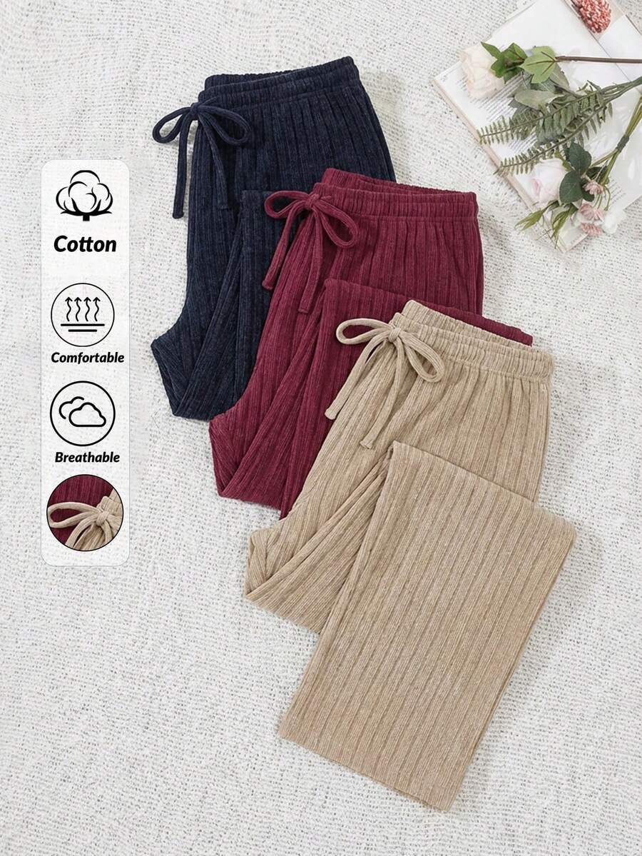 WovenCharm Plus 100%Cotton 3 Pcs Solid Knit Pant Set - Multicolor - View 1