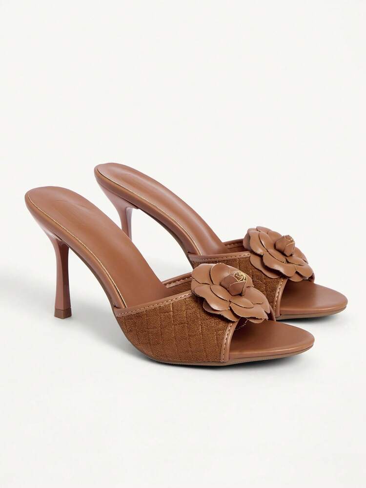 CUCCOO CHICEST Women Shoes Spring And Summer New Brown Three-Dimensional Flower Women's High Heel Sandals Slippers Fashion Comfortable Versatile Commuter Elegant Women's Sandals Peep Toe Sandals Summer Shoes