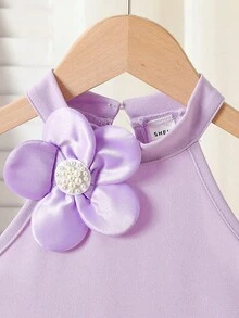 Souflis Souflis Đầm dự tiệc dáng chữ A màu tím cổ yếm đính hoa và ngọc trai cho bé gái, kiểu công chúa ngọt ngào, thích hợp cho tiệc sinh nhật và mùa hè. - Màu tím - Xem 10