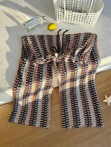 Comfortcana Plus Size Casual Drawstring Waist Printed Wide Leg Pants, Vacation Style, Spring/Summer - Multicolor - View 5