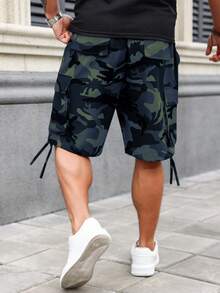 Manfinity Roughcore Plus Size Men's Camouflage Drawstring Waist Pocket Cargo Shorts, Casual Sports - Multicolor - View 2
