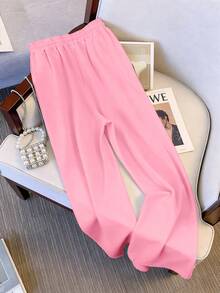 Resyla Matching Short Round Neck Raglan Sleeve Top + Straight Leg Pants With Slant Pockets - Pink - View 5