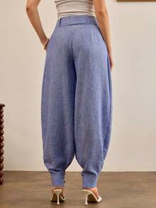CasuGlow Women Wide Leg Pants Fake Linen - Blue - View 4