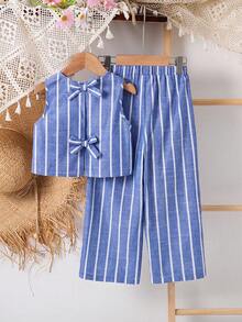 SHEIN 两件套少女梭织无袖休闲上衣和九分裤套装 - 彩色 - 查看 7