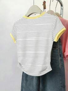 Áo croptop tay ngắn in họa tiết sọc chanh cho bé gái tuổi teen, kiểu dáng thoải mái và năng động, thích hợp cho mùa xuân/hè, thời trang, phù hợp cho các hoạt động ngoài trời, dã ngoại, chụp ảnh đường phố, kỳ nghỉ, lễ hội, làm quà tặng. - Nhiều màu - Xem 2