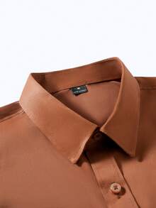Manfinity Mode Men's Casual Solid Color Long Sleeve Shirt, Formal, Ceremony - Brown - View 5