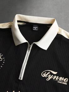 Manfinity Hypemode Plus Size Men's Letter Print Short Sleeve Casual Polo Shirt - Black - View 4