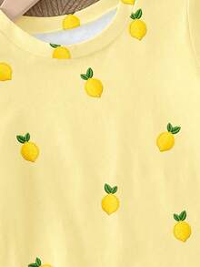 Elladie kids Girls' Casual Lemon Graphic Print Short Sleeve T-Shirt, Comfortable Daily Wear For Spring, Summer And Autumn - Multicolor - View 7