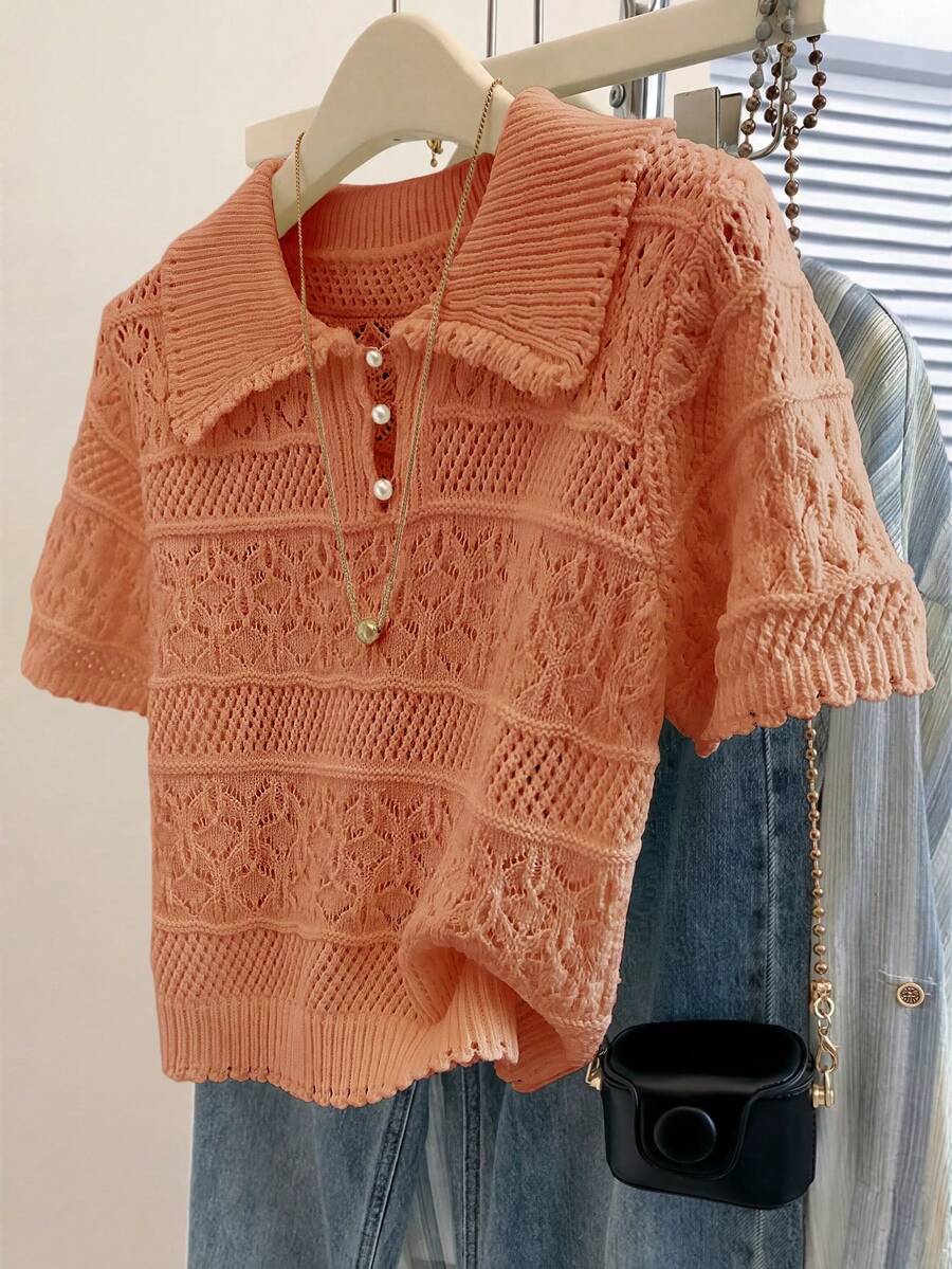 GlowEve New Arrival European And American Fashion Mixed Color Knit Sweater Top - Orange - View 1