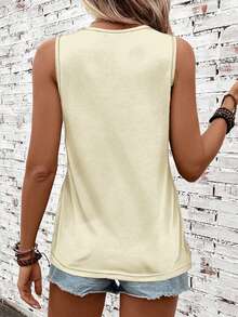 SHEIN LUNE Women's Round Neck Sleeveless 95% Casual Solid Color Comfortable Outdoor Vest, Suitable For Summer - Beige - View 2