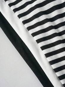 SHEIN LUNE 3pcs/Set Casual Black & White Striped Fabric Plus Size Women Round Neck T-Shirts, Suitable For Summer, Vacation - Multicolor - View 4