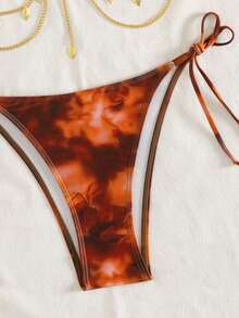 Sirith Springbreak Tie-Dye Print Chain Decor Tankini Swimsuit Set Party - Orange - View 6