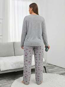 WovenCharm 100% Cotton 2Pcs Contrast Colour Heart Printed PJ Set - Grey - View 2