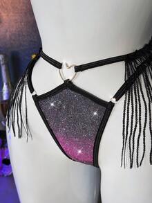 1pc Women's Sequin Tassel Sexy Panty - Multicolor - View 3