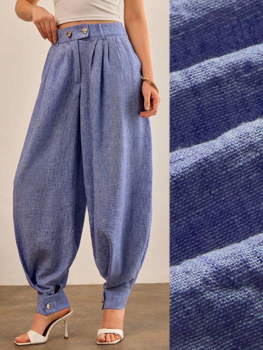 CasuGlow Women Wide Leg Pants Fake Linen - Blue - View 1