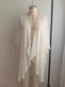 Swim Lushoire 大码女士纯黑色和服式轻薄宽松沙滩罩衫，成熟简约设计 - 白色 - 查看 7