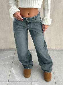 EURMUSE LOW WAIST BAGGY LOOSE STRAIGHT LEG JEAN - Baby Blue - View 5