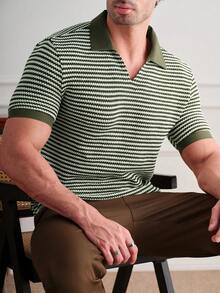 Manfinity Homme 男士条纹短袖宽松休闲Polo衫 - 彩色 - 查看 5