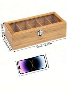 1pc Wooden Tea Bag Storage Box - Multifunctional Tea Cabinet With Shelves For Coffee And Tea Bags, Desktop Organizer Display Box - Khaki - View 5