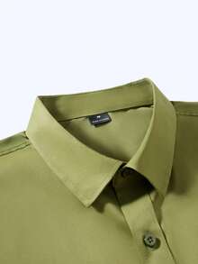 Manfinity Mode Men's Solid Color Single-Breasted Casual Shirt, Formal, Ceremony - Green - View 5