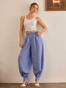 CasuGlow Women Wide Leg Pants Fake Linen - Blue - View 6