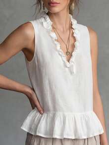 Balvessa Women's V-Neck Sleeveless White Blouse - White - View 5