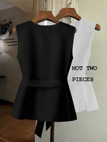 SHEIN Clasi Women's Solid Color Notched V-Neck Sleeveless Blouse - Black - View 2