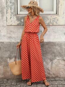 Brillora Mono informal de mujer con estampado total y cuello en V - Rojo - Ver 7