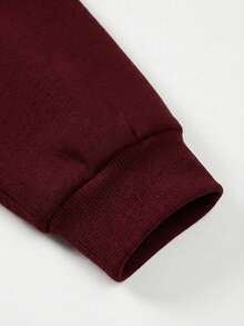 EURMUSE Men Letter Graphic Drawstring Hoodie - Burgundy - View 3