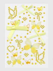 ROMWE Anime 4种组合蝴蝶结爱心星星钻石贴纸DIY手账装饰钻石亮片和面部宝石 - 粉藍黃紫色 - 查看 4