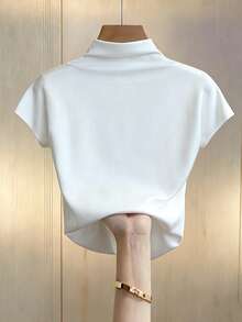 Franclia 女士休闲百搭纯色褶裥修身短袖白色T恤 - 白色 - 查看 2