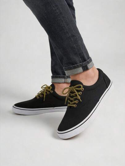 tenis hombre mujer casuales de lona planos unisex baratos moda 22mx 28mx confort al caminar básicos con agujetas zapatillas urbano deportivo rojo blanco negro azul con suela negra agujetas amarillos tipo piel en el cuello con soporte