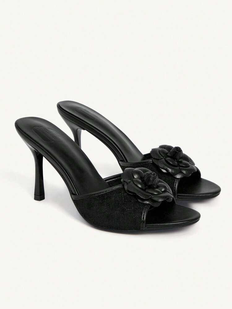 CUCCOO CHICEST Women Shoes Spring And Summer New Black Three-Dimensional Flower Women's High-Heeled Sandals Slippers Fashionable And Comfortable Versatile Commuting Elegant Women's Sandals Peep Toe Sandals