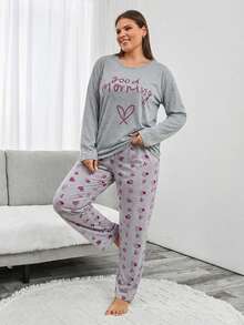 WovenCharm 100% Cotton 2Pcs Contrast Colour Heart Printed PJ Set - Grey - View 5