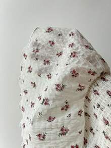 Elamini 白色泡泡褶皱粉色碎花露背系带荷叶边无袖上衣，甜美可爱，适合夏季休闲、约会、度假、海滩、日常穿着。 - 白色 - 查看 6