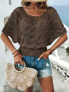 SHEIN Clasi Nuevo suéter de punto de corte ajustado de estilo casual europeo y americano, top de punto de moda - Marrón - Ver 8