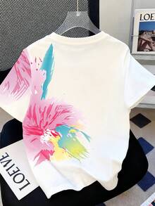 Resyla Colorful Y2K Dopamine Floral Print Plus Size Women Crew Neck Loose T-Shirt - White - View 2