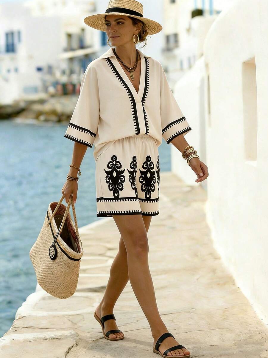 Breezaya Bộ đồ hè mới, Trang phục nghỉ hè, Bộ hai mảnh màu mơ với viền ren đen, Bộ hai mảnh nữ thời trang và đa năng, Bộ hai mảnh đi nghỉ mát cho nữ, Bộ hai mảnh đi biển cho nữ, Bộ đồ thường ngày, Thích hợp cho các chuyến đi chơi, Bộ hai mảnh màu mơ, Bộ hai mảnh vải có họa tiết, Bộ đồ họa tiết hoa, Áo khoác ngoài đi biển, Trang phục Boho cho nữ, Trang phục đi biển nữ, Trang phục ven biển sang trọng, Trang phục hè Boho, Trang phục nghỉ mát cho nữ, Trang phục nghỉ dưỡng cho nữ, Bộ đồ đi nghỉ mát cho nữ, Trang phục mùa hè cho nữ - Màu be - Xem 1