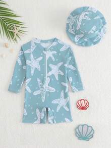 Bộ đồ bơi tay raglan in hình sao biển cho bé trai và quần short - Nhiều màu - Xem 4