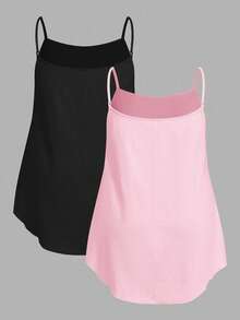 SHEIN EZwear 2件装加大码纯色吊带背心，夏季基础款 - 彩色 - 查看 2