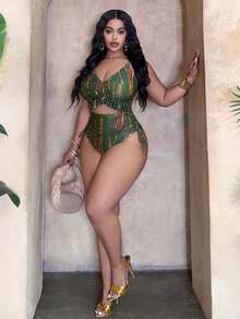 Slaydiva Plus Size One-Piece Swimsuit, Minimalist Design For Daily Wear, Women Summer Beach Outfit - Multicolor - View 7