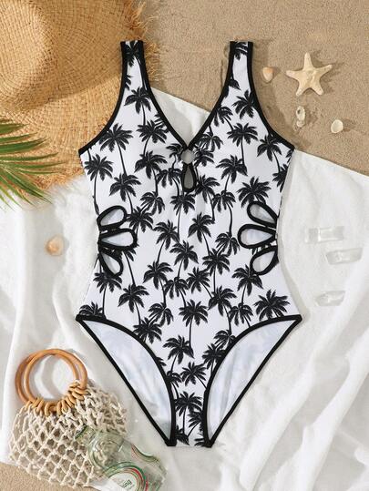 SHEIN Y2K镂空连体泳衣，适合13-16岁少女，可用于海滩、泳池和度假。