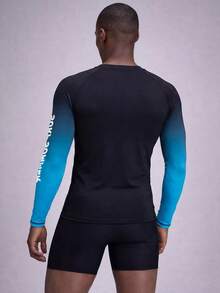 Manfinity KASUA Áo thun nam tay dài raglan in chữ, hiệu ứng ombre, phong cách lướt sóng - Nhiều màu - Xem 2