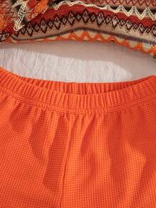 SHEIN Baby Boy Burnt Orange Summmer Boho Vacation Outfit,Textured Geometric Pattern Polo Shirt And Shorts Set,Retro Streetwear Casual Short Sleeve Clothes - Orange - View 9
