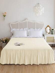 Cirelle 1pc Ruffled Elastic Bed Skirt – Soft & Elegant Princess Style Bed Sheet Cover For Single, Double & King Size Beds, Machine Washable, Cloud-Like Comfort - Light Yellow - View 8