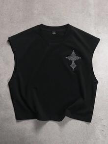 STYNVO Men's Casual Cross & Letter Rhinestone Decor Tank Top, Summer, Holiday - Black - View 2