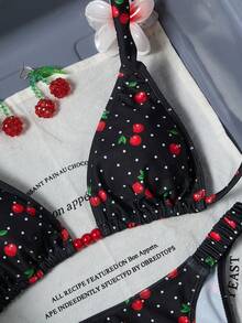 SHEIN Swim Mod Bộ bikini hai mảnh in họa tiết dành cho nữ, kiểu dáng gợi cảm, thanh lịch, thích hợp cho kỳ nghỉ ở bãi biển, hồ bơi và tiệc tùng. - màu đen - Xem 4