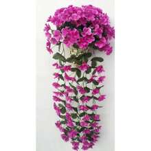 人造垂吊兰花花束，户外墙面悬挂植物，逼真的紫罗兰常春藤，色彩缤纷的仿真兰花花束，适用于家居花园婚礼装饰 - 中紫紅色 - 查看 7