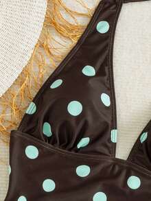 Swim Mod Nuevo traje de baño de una pieza para mujer, con tirantes gruesos, estampado de lunares, sexy y con espalda descubierta, para vacaciones en la playa, Primavera/Verano 2026 - Marrón - Ver 4