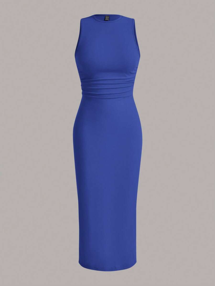 SHEIN EZwear Women's Solid Color Knit Bodycon Dress - Royal Blue - View 1